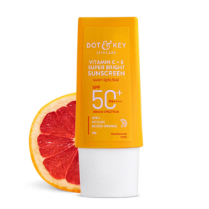 DOT & KEY Vitamin C + E Super Bright Sunscreen Spf 50 |Water-Light,UVA/UVB & Blue Light Protection|For Even Toned & Glowing Skin|With Liquid Spf 50+++| No White Cast| For All Skin Types| 50G,Pack Of 1